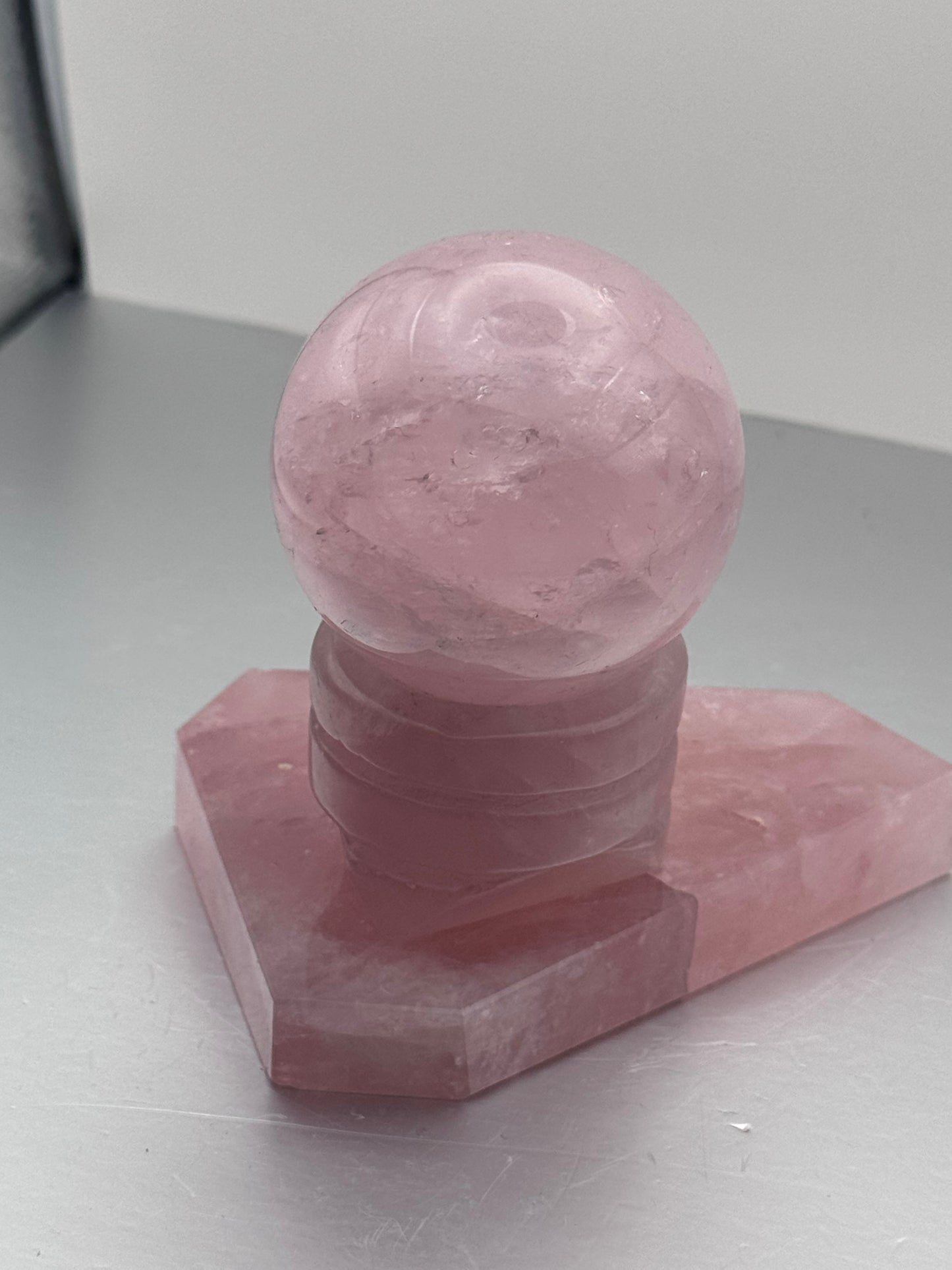 Rose Quartz Crystal Sphere with Matching Rose Quartz Stand