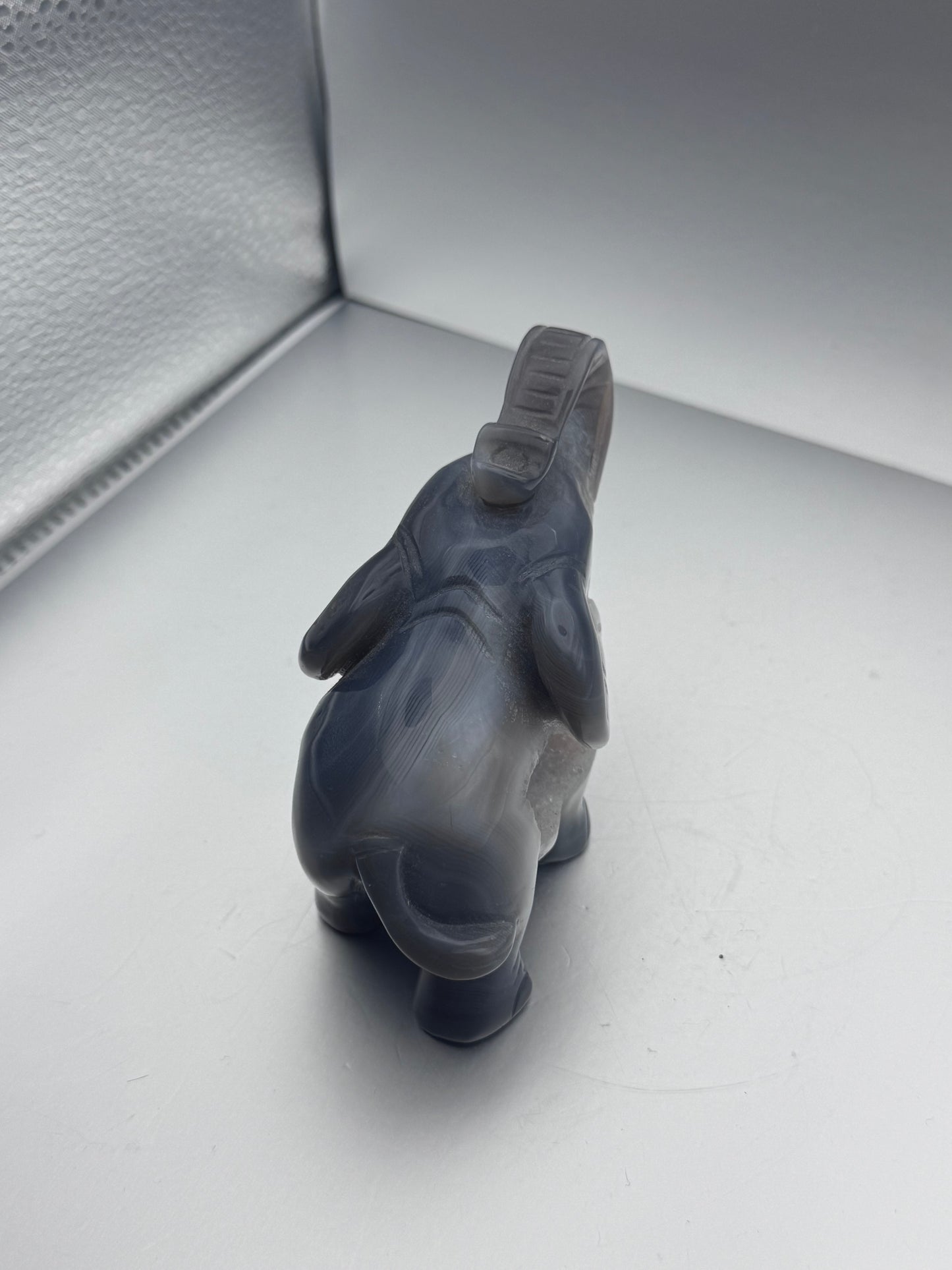 Botswana Agate hand carved elephant with an open druzy pocket