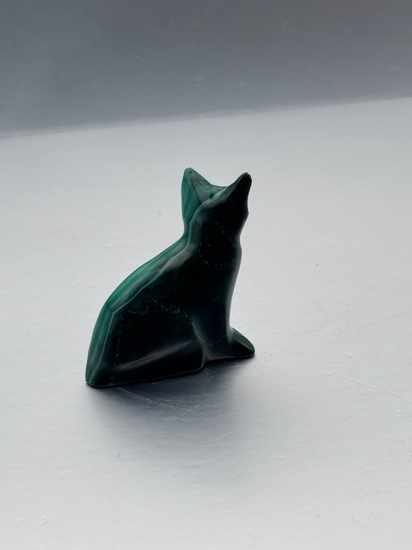 Polished Malachite Cat Carving
