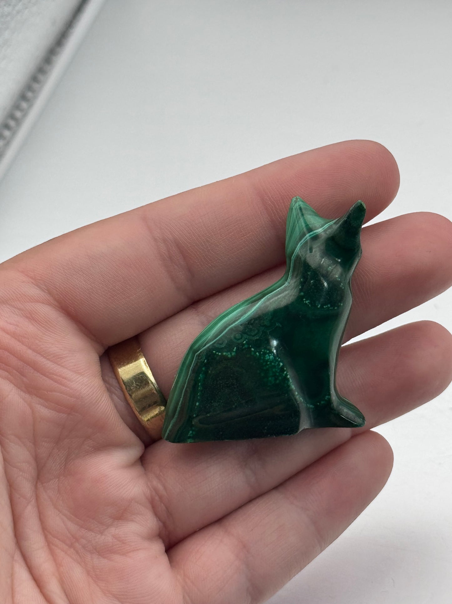 Polished Malachite Cat Carving
