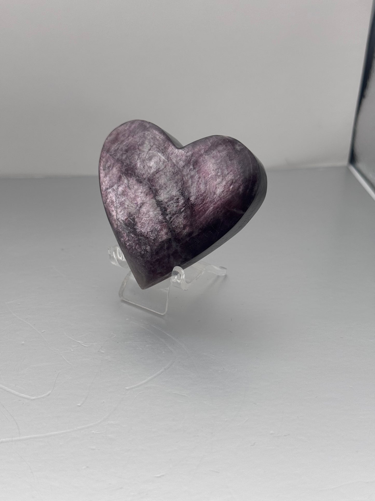 Flashy Purple Mica heart crystal on stand