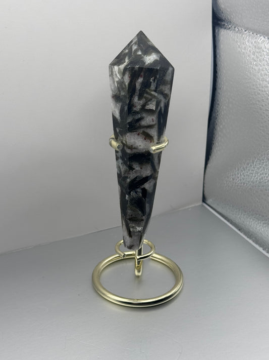 Green Mica Obelisk Tower With Stand