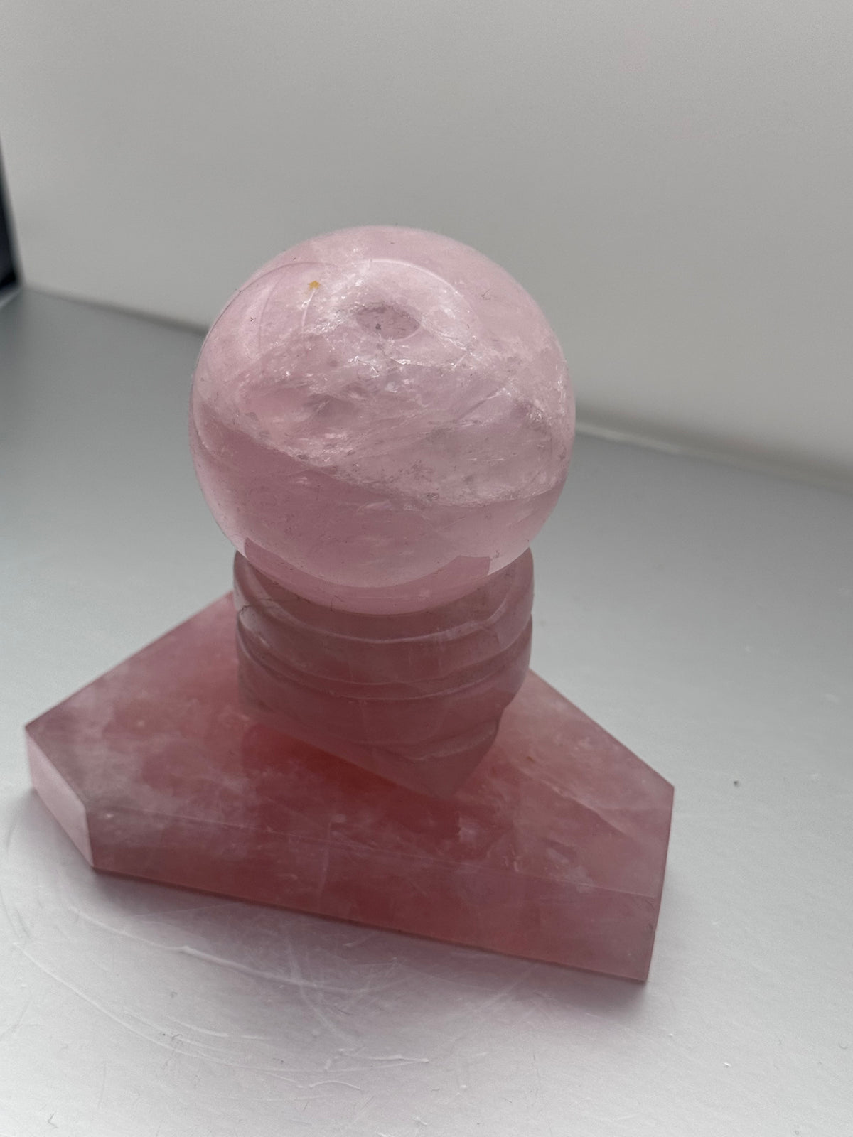 Rose Quartz Crystal Sphere with Matching Rose Quartz Stand