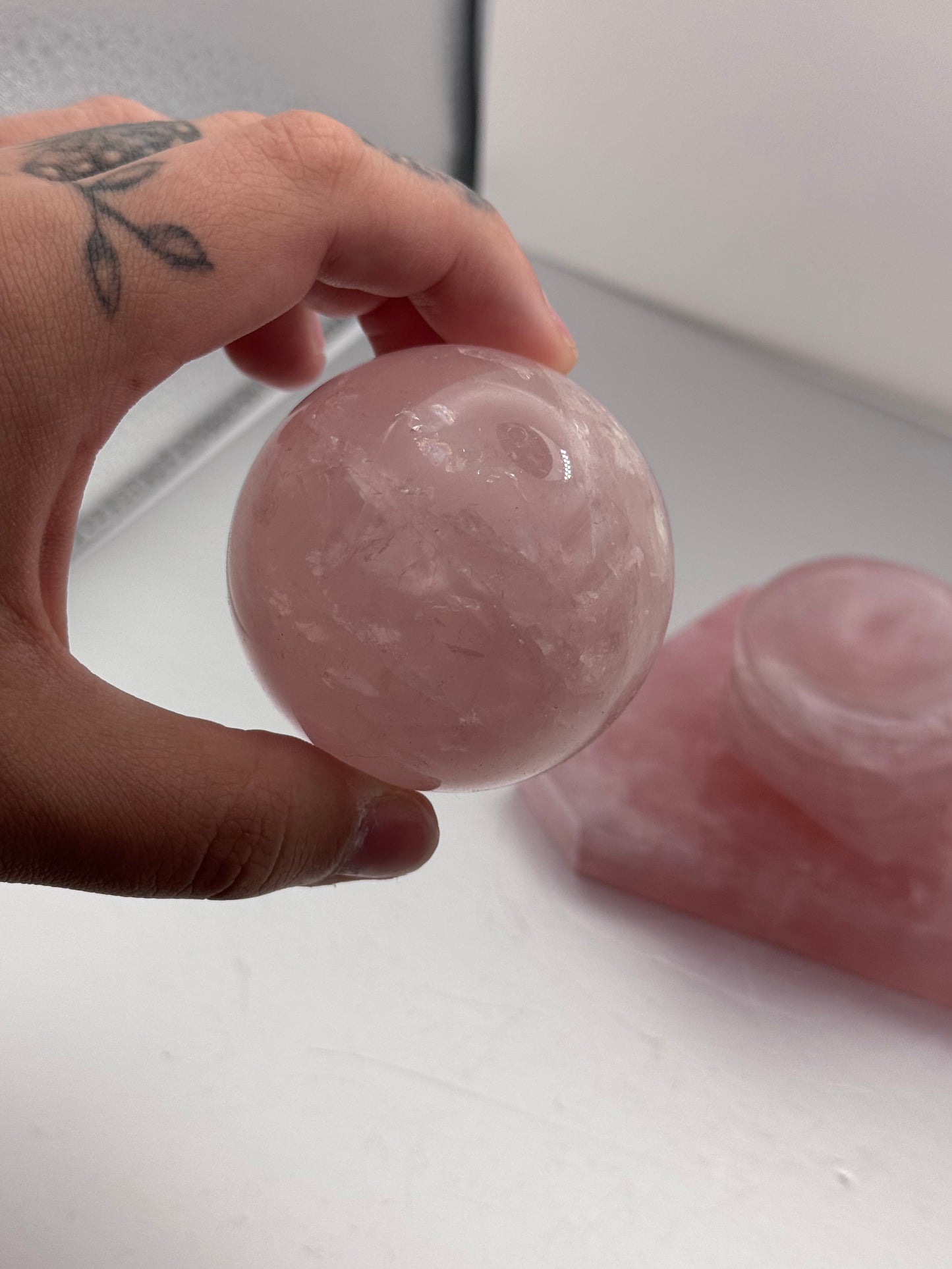 Rose Quartz Crystal Sphere with Matching Rose Quartz Stand