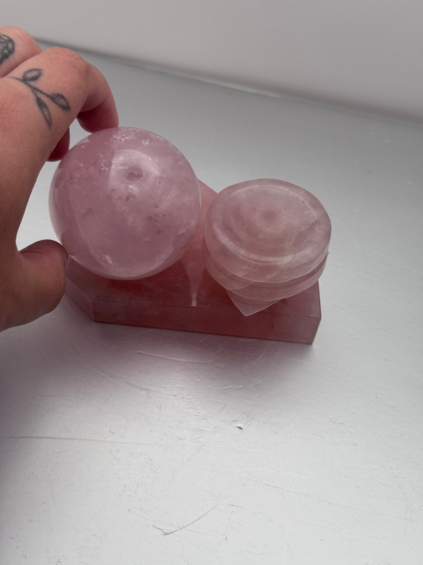 Rose Quartz Crystal Sphere with Matching Rose Quartz Stand