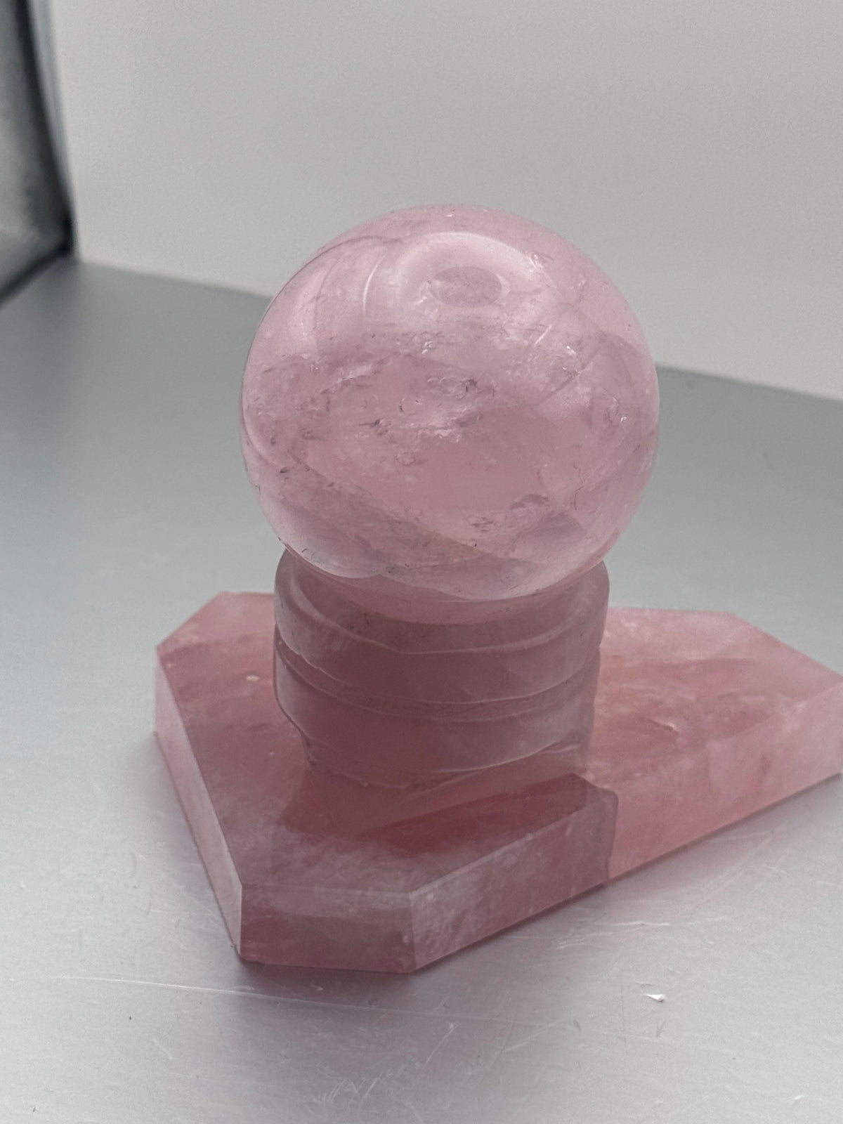 Rose Quartz Crystal Sphere with Matching Rose Quartz Stand