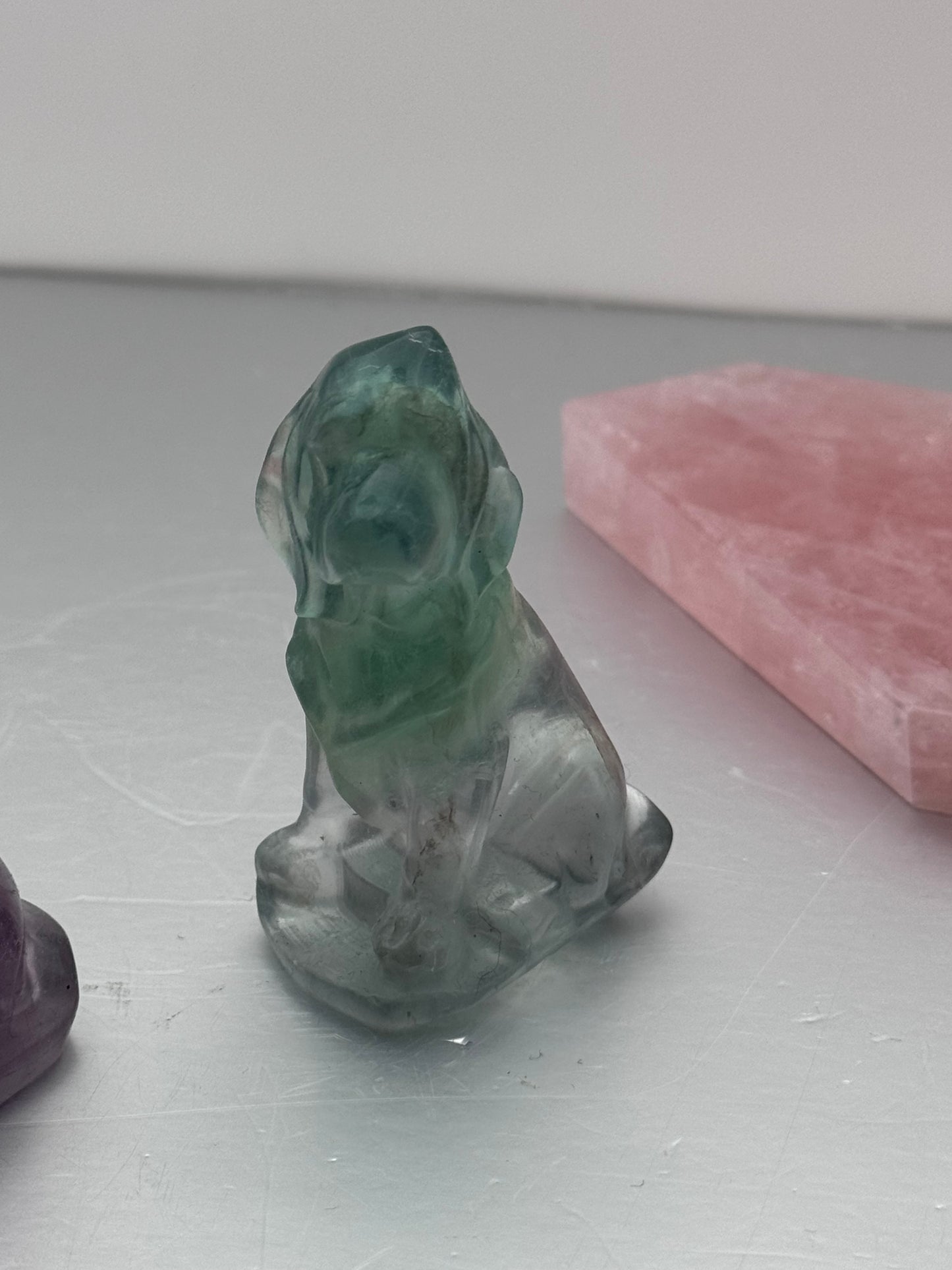 Fluorite Dog & Cat Crystal Carvings