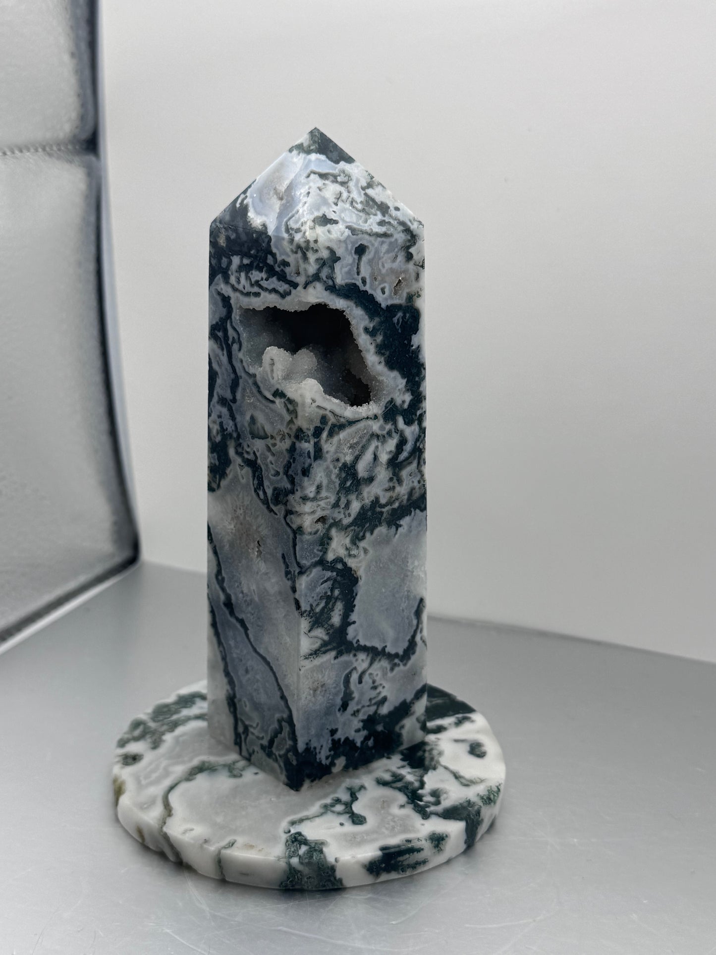 Moss Agate Druzy Crystal Tower